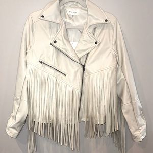 Vegan Leather Beige Fringe Jacket. Size XS NWT